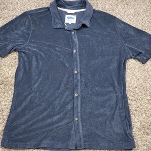 Mugsy XXL Blue Terry Cloth Cabana Shirt Short Sleeve Button Down Performance Sof